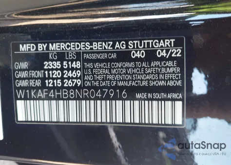 2022 Mercedes-Benz C 300 4Matic из США, поврежденный, VIN W1KAF4HB8NR047916